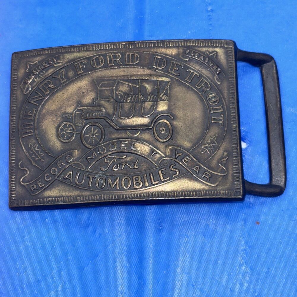 Henry  Ford Detroit Automobile Model T Vintage Brass Belt Buckle